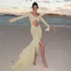 Biquíni Novo Estilo Francês Jovem Europeu e Americano Deusa, Saída de Praia Sexy Transparente Cropped Vestido Longo