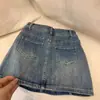 Falda de Mezclilla Elástica Talla Grande para Mujer Verano Chica Gordita Estilo Americano Retro Cintura Alta Adelgazante Cadera Falda Corta de Corte A