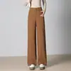 Calça pantalona de cintura alta e corte reto com efeito emagrecedor, calças de corte reto, novas calças casuais longas slim fit de outono 2026 para mulheres