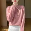 Suéter de Punto de Lana 100% Pura con Cuello Alto a Media Altura, Rama Calada en Caliente, Listo para Usar, para Mujer en Otoño e Invierno, Suéter Cálido y Amigable con la Piel sin Costuras