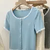 Camiseta de Verano Nueva de Estilo Francés Dulce con Encaje, Hombro Normal, Reductora de Edad y Adelgazante, Top Corto para Mujer 2026