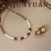 Cadena para Suéter Versátil Maillard de Otoño e Invierno Piedra Ojo de Tigre Trébol de Cuatro Hojas Calabaza Retro Lujo Accesible Collar Largo de Gama Alta