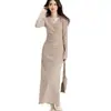 Vestido Elegante de Color Sólido con Cuello en V de Nuevo Estilo para Primavera y Otoño para Mujer, Estilo Francés Ajustado a la Cintura Adelgazante Forma de H Largo, Venta al por Mayor Transfronteriza
