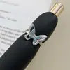 Anel Aberto Sonhador Tridimensional de Borboleta Gradiente Azul e Branco Esmalte Zircônia para Meninas, Design de Nicho Anel Empilhável