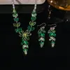 Conjunto Transfronteiriço de Colares de Joias Europeias e Americanas com Zircônia Microincrustada, Pétalas de Flores Verdes Estilo Ins, Corrente de Clavícula para Combinação Diária