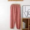 Pantalones de Pijama de Gasa Teñida en Hilo de Algodón Puro para Mujer, Adecuados para Todas las Estaciones, Pantalones de Casa con Puño que Se Pueden Usar Afuera, Hechos 100% de Algodón, Disponibles en Varios Colores, Pantalones Largos de Corte Holgado