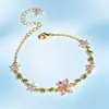 Pulsera de Pétalos de Circonita de Colores para Mujer, Artículo de Venta Caliente Transfronteriza, Llena de Diamantes, Exquisito Diseño de Rama y Flor, Pulsera de Moda de Alta Gama