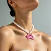 1 Peça de Corrente de Clavícula Pérola com Vida Marinha para Mulheres, Colar com Pingente de Caranguejo Rosa e Camarão Estilo Oceano, Joia Estilo Feriado