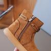 Botas Curtas Forradas com Lã Estilo Coreano para Meninas 2025 Outono e Inverno Novas Botas Retrô Estilosas com Solado Macio para Crianças Botas Curtas com Contas de Celebridade da Internet