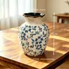 Vaso de Porcelana Azul e Branco Estilo Chinês Retro de Alto Padrão, Decoração Criativa Estilo Antigo para Arranjo de Flores Hidropônicas na Sala de Estar