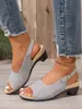 Más vendidos en sitios independientes: Sandalias de tiras en el talón con boca de pez de siete colores, ante sintético, tacón de cuña, suela blanda, adelgazantes, casuales, zapatos para mujer para ir al trabajo