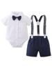 Venta al por mayor de ropa infantil personalizada de fábrica vestido de caballero mameluco para bebé verano tirantes manga corta ropa de verano para niños