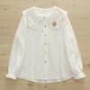 Artístico Fresco y Dulce Encaje Bordado Cuello de Muñeca Flor Tridimensional Hebilla de Color Algodón Puro Hombro Camisa Blanca Manga Larga de Mujer