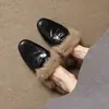 ~Pelo de coelho real~ As palmilhas são todas de pelo de coelho real! Chinelos casuais de pelo baixo para mulheres, mocassins de couro genuíno, com forro de fleece