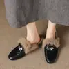 ~Pelo de coelho real~ As palmilhas são todas de pelo de coelho real! Chinelos casuais de pelo baixo para mulheres, mocassins de couro genuíno, com forro de fleece