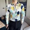 Nova camisa masculina da moda manga longa camisa estampada da moda slim polegada vestuário versão de coleta de fornecimento transfronteiriça-P5X20