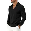 Europeo y Americano Transfronterizo Pesado Primavera y Otoño Hombres Casual Solapa Profundo V Moderno Viaje Deporte Manga Larga POLO Sudadera con Capucha Venta al por Mayor