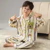 Pijama Infantil para Niños Adolescentes Primavera y Otoño Manga Larga Cárdigan Solapa Mediano y Grande Niños Ropa de Casa para Aire Acondicionado Venta al por Mayor Transfronteriza
