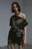 Ropa para Mujer Tallas Grandes Transfronteriza Europea y Americana Estilo Y2K Chica Caliente de Deseo Puro, Top Camiseta de Manga Corta Asimétrica de un Hombro, Fruncido Adelgazante
