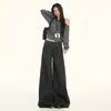 26 Pantalones Casuales de Lana Otoño Invierno Cintura Baja Botón Sueltos de Pierna Ancha hasta el Suelo Gris Oscuro Negro para Mujer Soporte Dropshipping