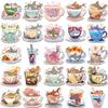 50 pegatinas impermeables decorativas con forma de taza de tiburón de dibujos animados, con imagen de IA, para hacer tú mismo, para guitarra y equipaje