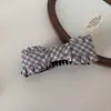 Pinza para el cabello de tela fresca estilo coreano con cuadros, volantes y lazo, Pinza tipo plátano grande, Pinza vertical, Accesorio para el cabello de pinza de resorte de alta gama