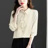 Camisa de Chifón con Cinta Estilo Francés para Mujer, Nuevo Diseño Primavera 2026, Top de Manga Larga Moderno y Juvenil