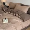 Juego de ropa de cama de cuatro piezas, clase A, de alto número de hilos, 100% algodón, engrosado, jacquard en relieve, cepillado, 100% algodón, lujo ligero, adecuado para todas las estaciones, ropa de cama cálida