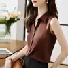 Foto Real de Elegante Chaleco de Color Sólido de Seda Sintética para Mujer, Top Satinado sin Mangas para Usar como Prenda Exterior o para Superponer