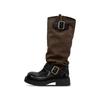 Botas Slouch de Tubo Largo Adelgazantes con Parches para Mujer Otoño 2025 Nuevo Nicho Retro Aumento de Altura Suela Gruesa Media Caña para Mujeres Petite