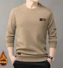 Suéter de forro polar para hombre, nuevo de otoño e invierno 2023, con forro polar, engrosado, cuello redondo, sencillo, moderno, jersey de manga larga con estampado