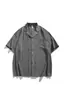 Camiseta Retro Rayada de Manga Corta para Hombre, Holgada Casual con Cuello Campana, Camisa de Verano de Moda