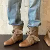 Otoño/Invierno 2026 Botas de Moda Retro Merlot con Cordones Lazo Bloque de Color Botines de Tobillo Moda Versátil Botas Vaqueras Occidentales