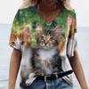 Camiseta de manga corta con cuello en V y estampado de conejo para mujer, estilo europeo y americano, de Amazon, combinable con todo, 2025