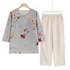 Nuevo estilo de verano, camisa pequeña con botones, cuello redondo, estilo nacional, para mujeres de mediana edad y mayores, conjunto informal holgado de dos piezas con mangas de siete puntos.
