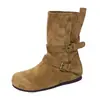 Botines Retro de Caña Media de Dos Vías Botas de Moda Vaqueras Occidentales Botas Planas Martin Simples Cómodas Casuales para Mujer Otoño Invierno