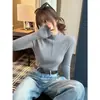 Top de Punto de Terciopelo Andy, Camiseta Base de Cuello Medio para Mujer, Nueva Temporada Otoño/Invierno, Suéter de Cuello Semi-Alto