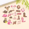20 Estilos de Colgantes de Aleación de Esmalte Rosa/Marrón de Dibujos Animados Sombrero Vaquero Occidental, Bolsa de Dinero, Cabeza de Vaca, Botas Accesorios para Joyería DIY