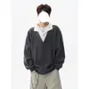 Sudadera con Capucha de Manga Larga con Textura Americana de Nicho, Falsa de Dos Piezas, Solapa, Otoño para Hombre, Patchwork, Top Casual de Manga Larga de Gama Alta