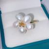 Anillo de Flor de Cinco Pétalos de Perla Tejida, Estilo Ins, Diseño Versátil y Único, Anillo de Perla Barroca