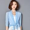 Cardigã de Malha Tamanho Grande Estilo Coreano Novo com Xale Cor Pura Manga Três Quartos Roupa de Proteção Solar Camisa para Ar Condicionado Top Feminino Verão