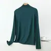 Camiseta de Modal de Manga Larga con Cuello Alto para Mujer, Nueva de Primavera y Otoño, Camisa Base Casual Holgada, Top Talla Grande