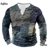 Camiseta de Manga Larga a Cuadros Retro para Hombre Top Gráfico a Cuadros Camiseta de Manga Larga Impresa en 3D Talla Grande Camisa Henley Superior para Hombre