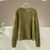 Cardigan de Tricô Escovado com Mistura de Lã de Ovelha e Cashmere, Novo Estilo Outono Inicial, para Mulheres, Gola Redonda, Camada, Top Estilo Preguiçoso