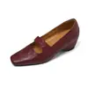 Versión con Tacón Oculto ~ 5.5cm Punta Cuadrada Pequeña Tacón de Cuña Invisible Capa Superior Piel de Oveja Correa Delgada Mary Jane Zapatos de Mujer