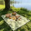 Alfombra de picnic de borlas de moda, manta para acampar al aire libre, mantel de picnic, portátil y plegable, para salidas y excursiones de primavera, tapete para el suelo del césped