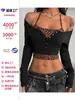 Camiseta Esportiva SHEIN de Venda Quente Transfronteiriça Feminina Estampada de Leopardo Falsa de Duas Peças com Amarração, Manga Longa, Gola Alta, Cropped para Yoga