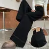 Jeans Novo de Outono/Inverno 2026 Preto com Veludo Adicionado de Perna Larga Feminino Altura Baixa Solto Afinando Calças de Cintura Alta de Perna Reta A15067