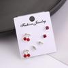 Juego de 3 pares de pendientes de estilo coreano para mujer, con diseño de cerezas, hojas de diamantes y muchas explosiones.