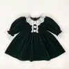 Vestido navideño para niña con cuello de encaje, ropa de bebé de manga larga, mameluco para bebé niña, vestido para niños de primavera y otoño
